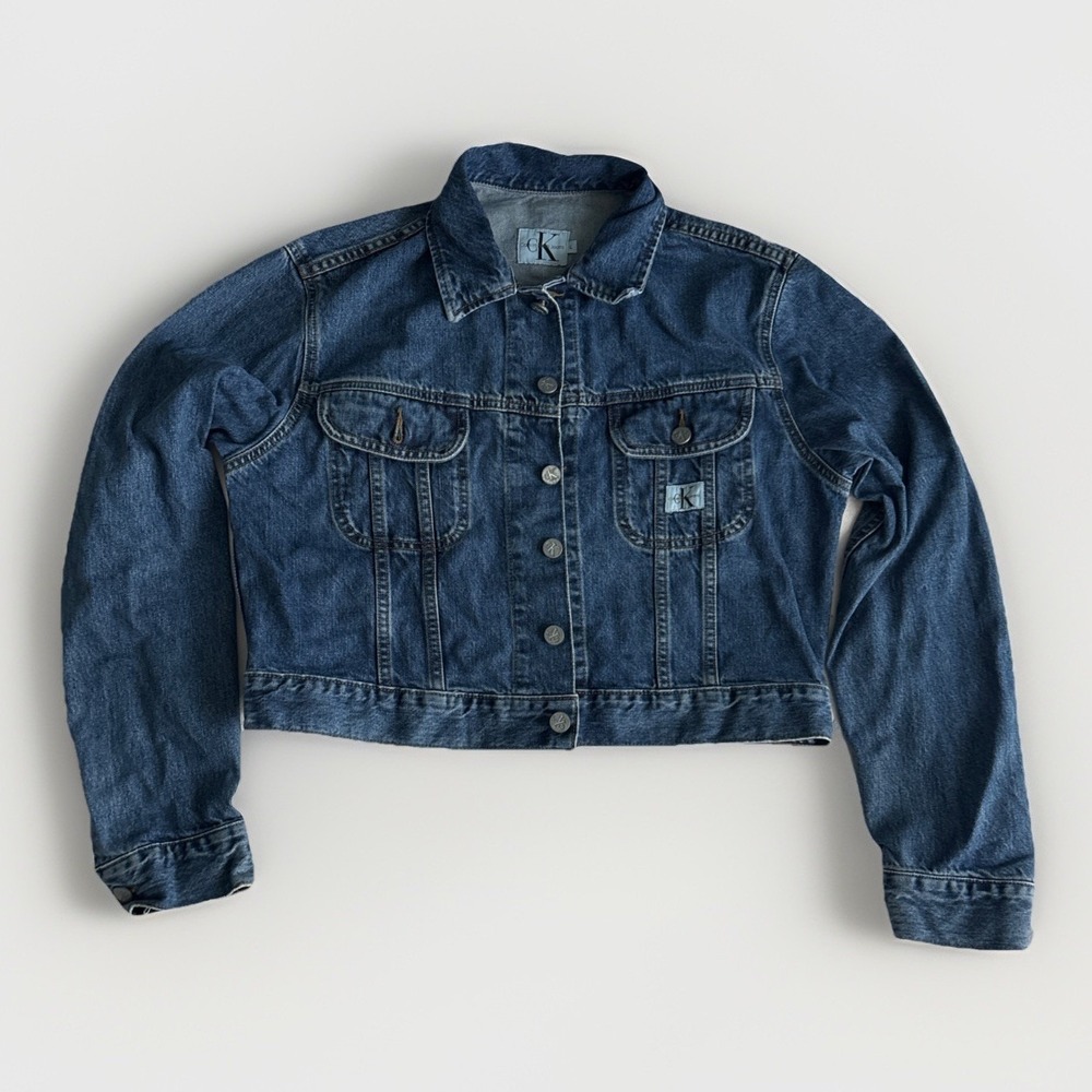 Vtg Jean Jacket Cropped Calvin Klein Denim 90s Y2K Rory Lorelai Gilmore Girls - Picture 6 of 13